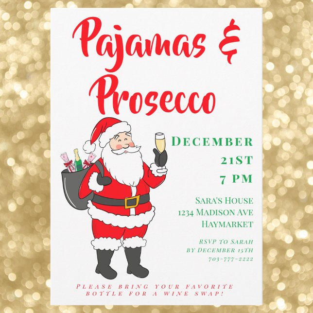 Invitación Noche de damas pijamas y Fiesta de prosecco Santa (Subido por el creador)