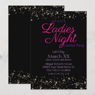 Invitación Noche de Damas Señal de Neón Rosa Fiesta de Cóctel