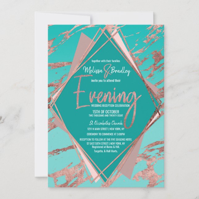 Invitación Noche de Diamante de Mármol Verde Verde azulado de (Anverso)