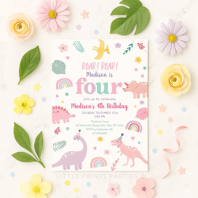 Invitación Noche de Dinosaurio Rosa Girly (Subido por el creador)
