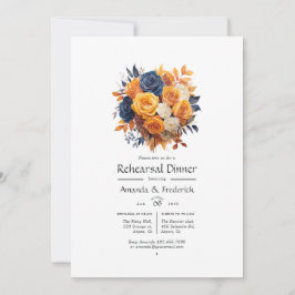 Invitación Noche de ensayo de boda floral azul marino y naran