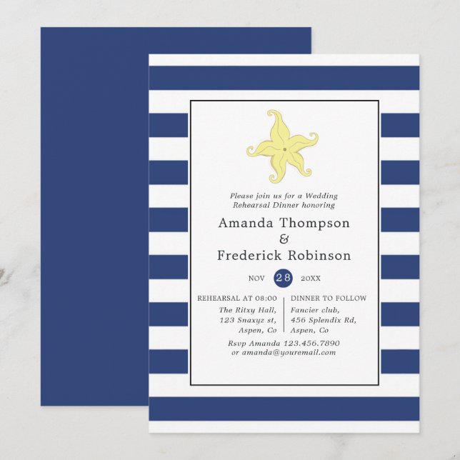 Invitación Noche de ensayo de boda náutica (Anverso / Reverso)