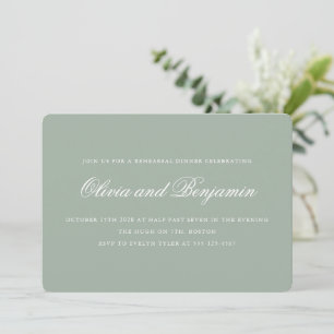 Invitación Noche de ensayo Elegant Script Verde Sage Polvorie