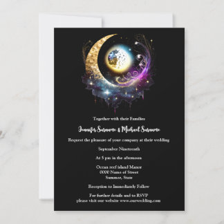 Invitación Noche de estelar celestial negro magenta de luna l