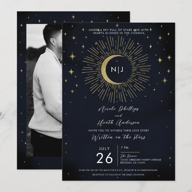 Invitación Noche de Estrellas de Oro Estallido Celestial de L (Anverso / Reverso)