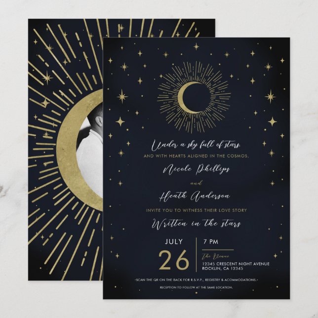 Invitación Noche de Estrellas de Oro Estallido Celestial de L (Anverso / Reverso)