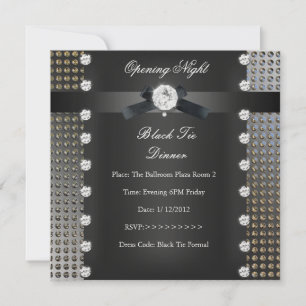 Invitación Noche de Estreno Formal de Corbata Negra Plata