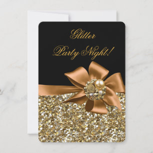 Invitación Noche de Fiesta Brillante Arco Joyas Dorado Negro
