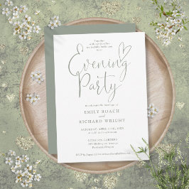 Invitación Noche de Fiesta de Boda con Letra Elegante Verde