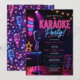 Invitación Noche de fiesta de karaoke Neon