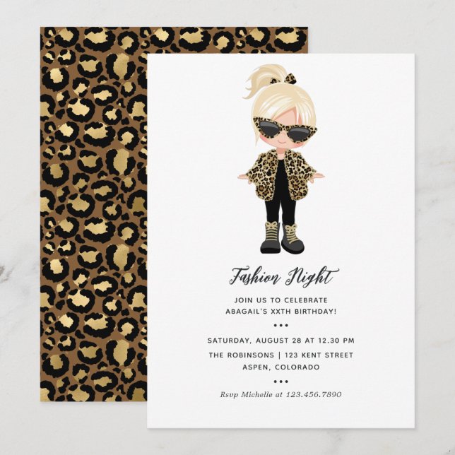 Invitación Noche de fiesta de moda para chicas (Anverso / Reverso)