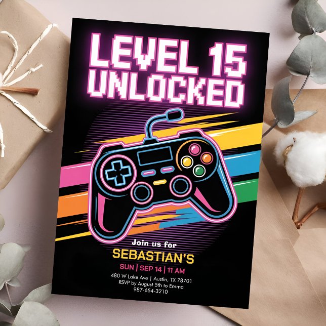 Invitación Noche de fiesta de videojuegos para adolescentes (Subido por el creador)