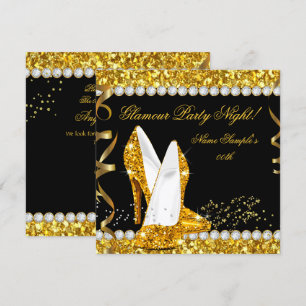 Invitación Noche de fiesta glamour brillo tacones altos dorad