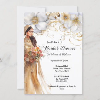Invitación Noche de flores doradas blancas de la India novia