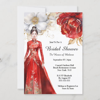 Invitación Noche de flores rojas de oro de novia china novia