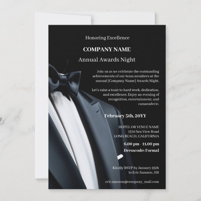 Invitación Noche de gala del premio de negocios Elegant Compa (Anverso)