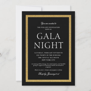 Invitación Noche de Gala Elegante en Negro y Dorado