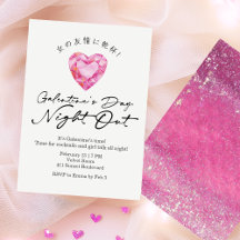 Noche de Galentin Día Rosa Corazón Gem Brillante