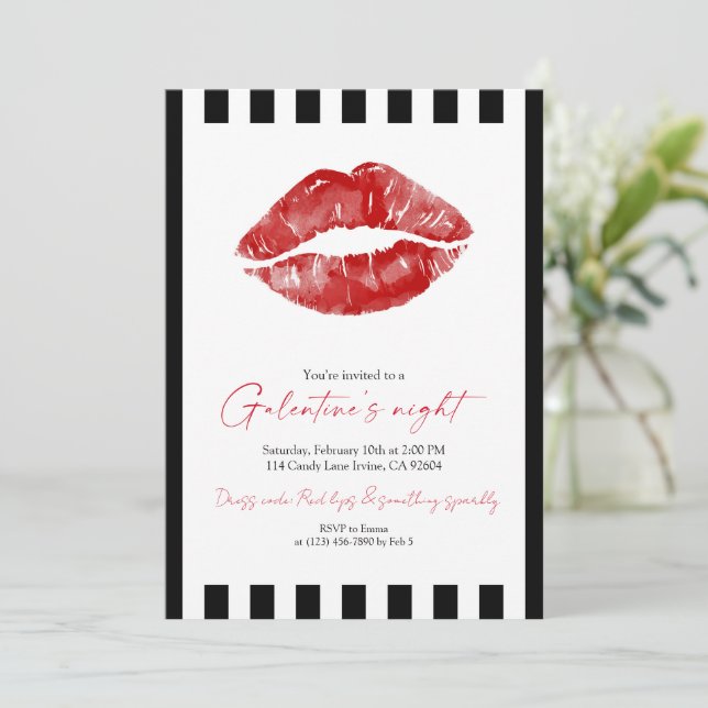 Invitación Noche de Galentines con Labios Rojos  (Anverso de pie)