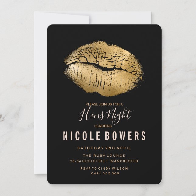 Invitación Noche de Gallinas Labios de Oro (Anverso)