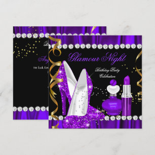Invitación Noche de glamour brillo Purpura Dorado Negro Fiest