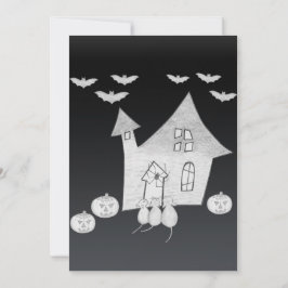Invitación Noche de Halloween con casa embrujada, murciélagos