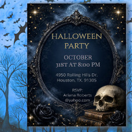 Invitación Noche de Halloween de Luna y Calavera Gótica