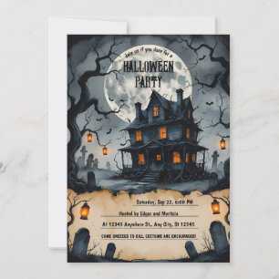 Invitación Noche de Halloween embrujada, luna llena, miedo
