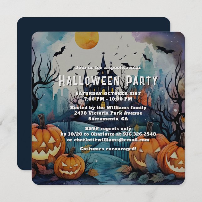 Invitación Noche de Halloween fiesta de fantasía en Halloween (Anverso / Reverso)