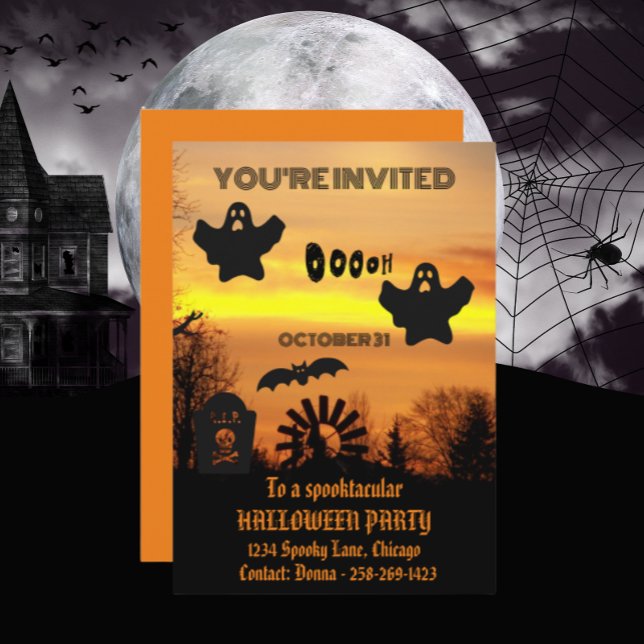 Invitación Noche de Halloween negro y Naranja espeluznante (In Situ)