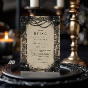 Invitación Noche de Halloween Rosa Negra de Romance Oscuro