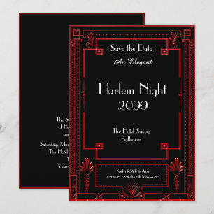 Invitación Noche de HARLEM, negro, ROJO, blanco, geométrico,