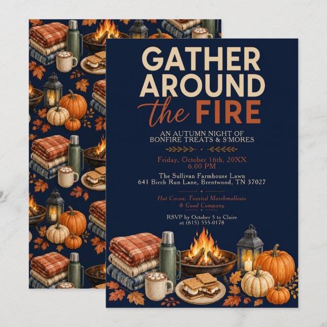 Invitación Noche de hoguera de otoño (Anverso / Reverso)