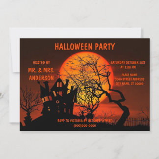 Invitación Noche de horror de la casa de Halloween Luna llena