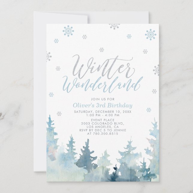 Invitación Noche de invierno Silver Snowflakes Wonderland Ter (Anverso)