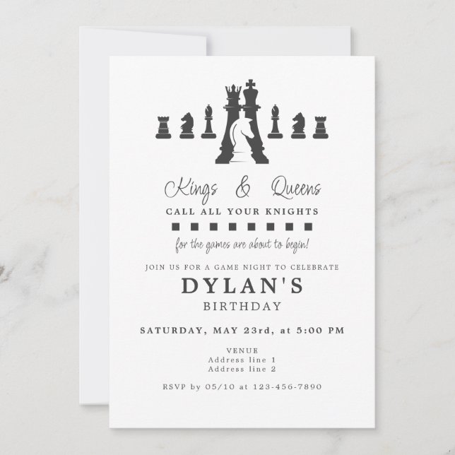 Invitación Noche de juego de ajedrez cualquier cumpleaños de  (Anverso)
