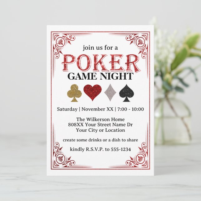 Invitación Noche de Juego de Cartas de Póquer Partido (Anverso de pie)