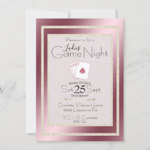 Invitación Noche de Juego de Damas Ases Rosados con Brillo Do