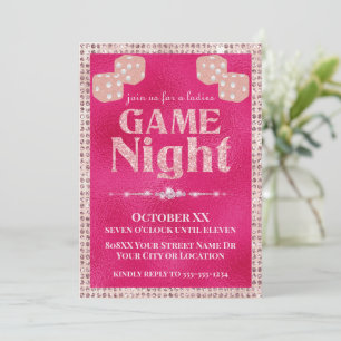 Invitación Noche de Juego de Damas con Dados de Purpurina Ros