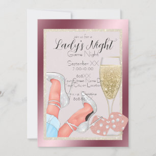 Invitación Noche de Juego de Damas Dados de Purpurina Rosa