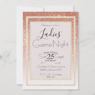 Invitación Noche de juego de damas rosa Rubor y Purpurina de