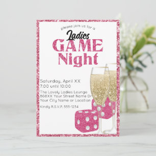 Invitación Noche de juego de las damas de dados de purpurina