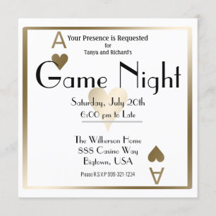 Invitación Noche de Juegos As de Corazones Dorado