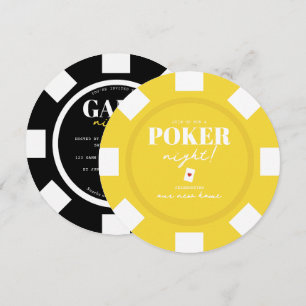 Invitación Noche de Juegos Fichas de Poker Amarillas Negras F
