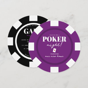 Invitación Noche de Juegos Fichas de Poker Moradas y Negras F