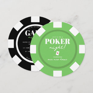 Invitación Noche de Juegos Fichas de Poker Verde Negro Fiesta