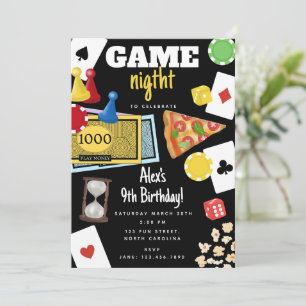 Invitación Noche de Juegos Juegos de Mesa Aperitivos Cumpleañ