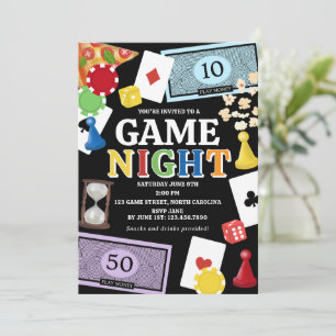Invitación Noche de Juegos Juegos de Mesa Snacks Fiesta