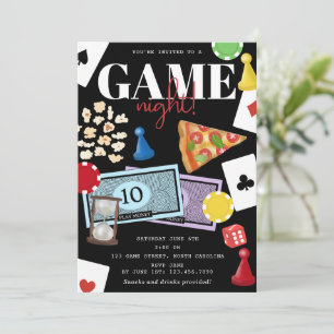 Invitación Noche de Juegos Juegos de Mesa Snacks Fiesta