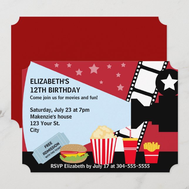 Invitación Noche de la película Cumpleaños (Anverso / Reverso)
